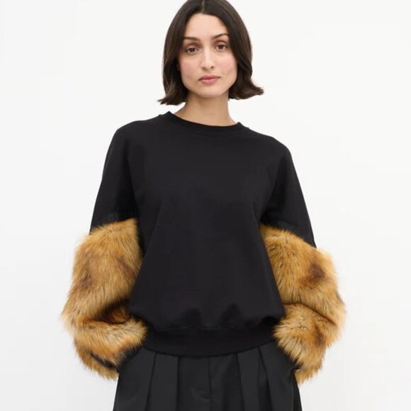 Toga Pulla Black Cotton & Brown Faux Fur Sweater - Picture 1 of 4